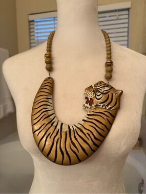 Vintage Tiger Statement Necklace - Bold Animal Print Jewelry
